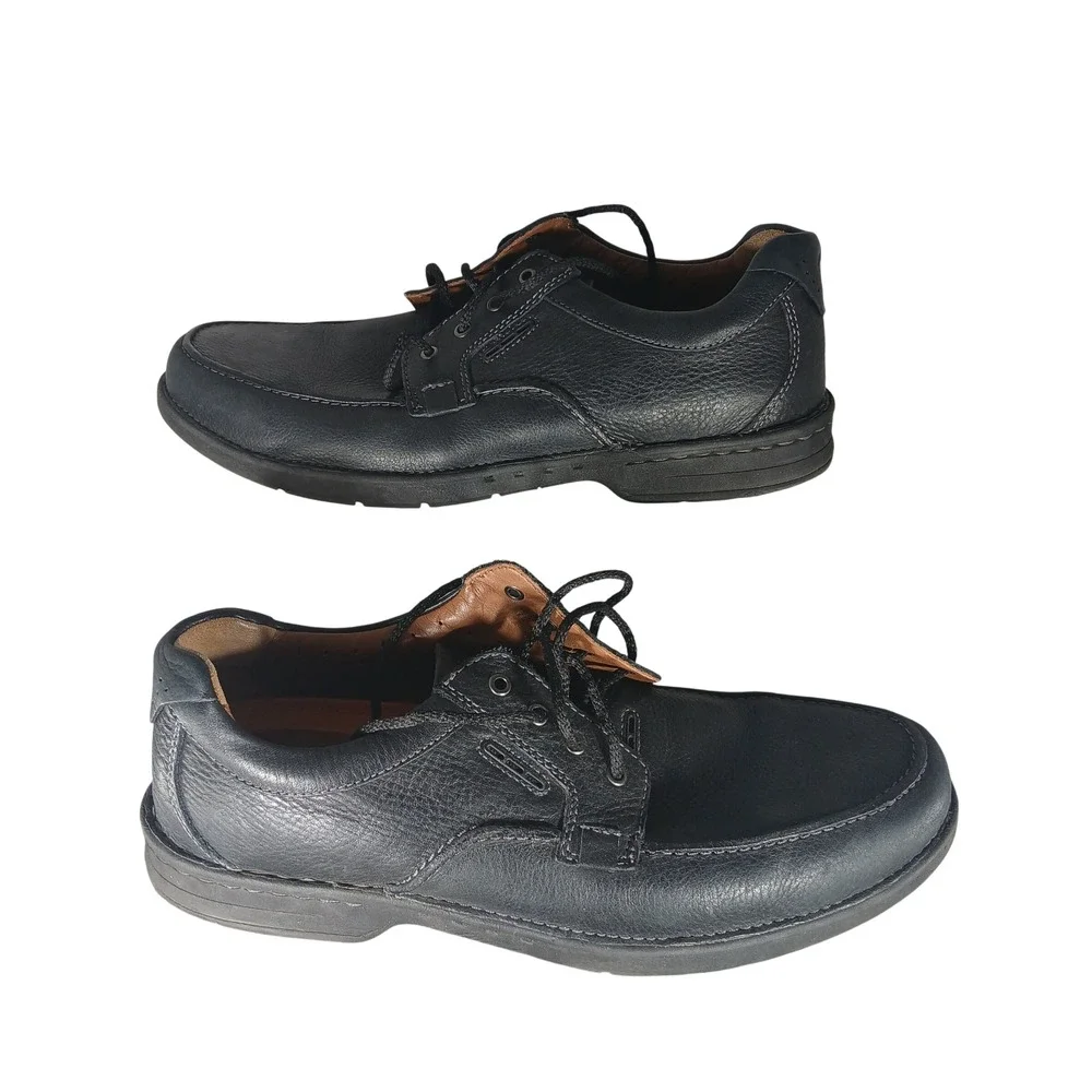 Clarks 1825 Leather Oxford Shoes 12 Black Moc Toe Lace Up Derby‎ 26110532